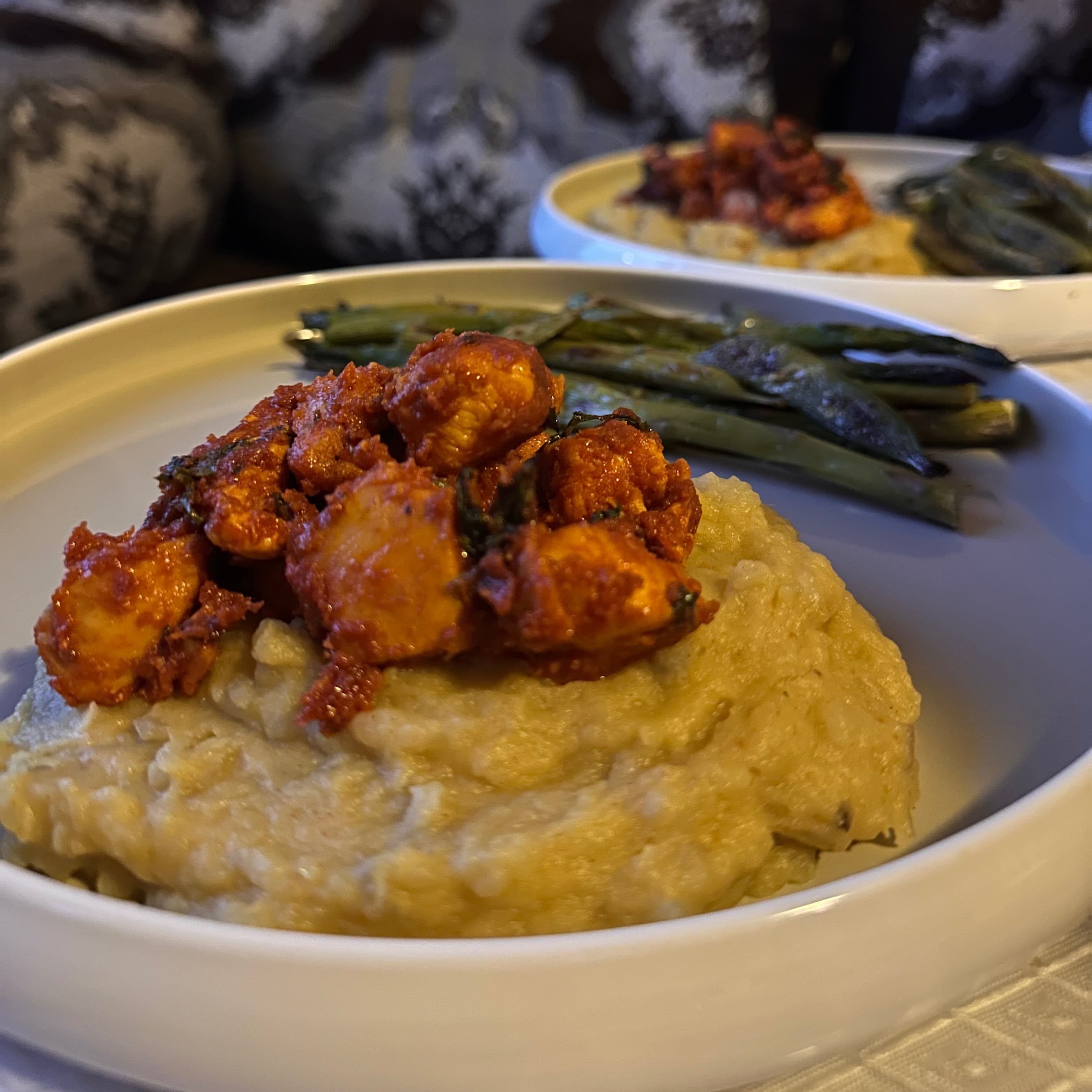 Golden sweet potato mash with Parmesan chicken